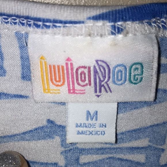 Retro funky geometric print blue & white oversized tunic top size medium Lularoe - Picture 3 of 5